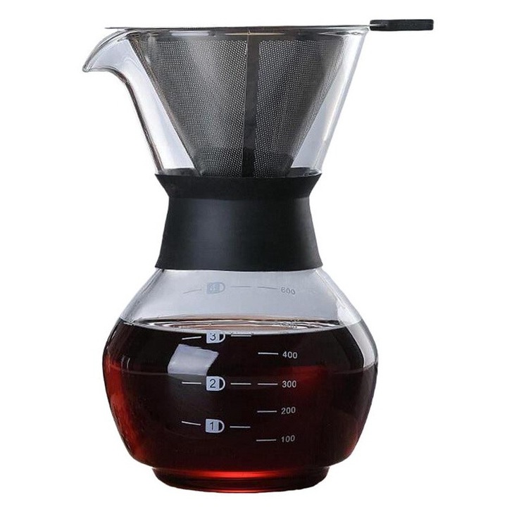 MAOYONG Pour Over Easy-Brew kávéfőző, többfunkciós, 600 ml, fekete, 19x11 cm
