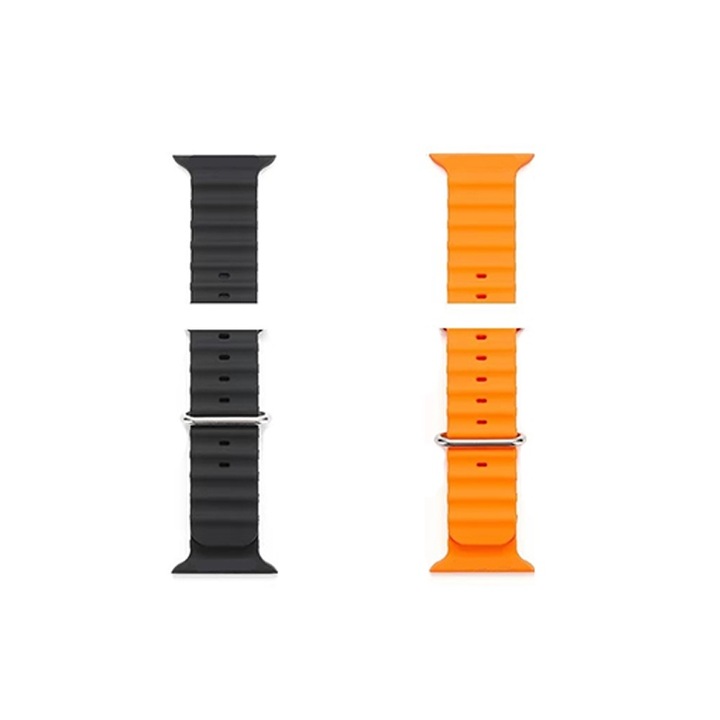 Комплект от 2 каишки Rqiurpn за Apple Watch Ultra, силиконови, черни/оранжеви, регулируем размер