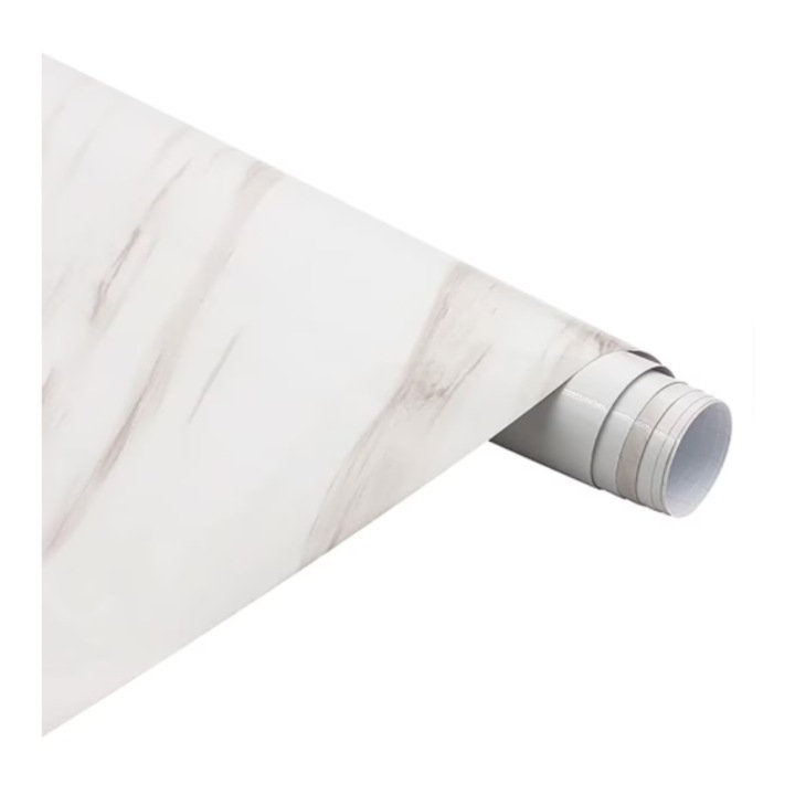 Folie Autocolanta ATT® pentru Bucatarie, Tip Sticker Autoadeziv, Imprimeu Marmura, Aplicare pe Blat si Mobila, Alb, 60 x 300 cm