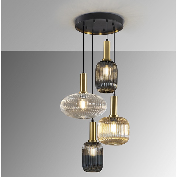 Lampa suspendata NORMA 4, alama/negru, diametru 56 cm - SCHULLER