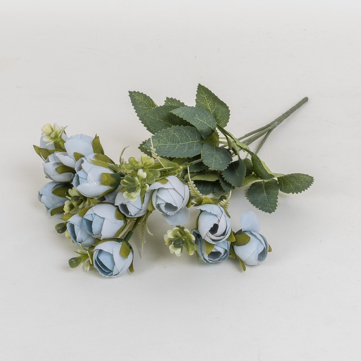 Buchet flori artificiale, 5 fire, culoare bleu, H 30 cm, B.S.P. / SL152_2