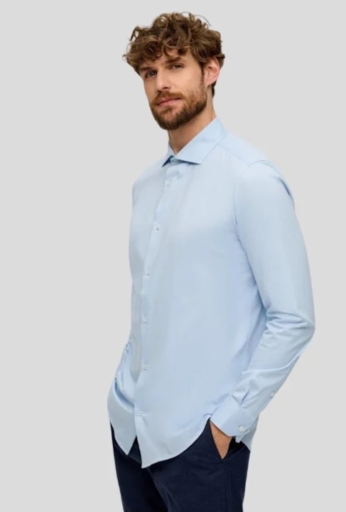 Camasa barbati cu maneca lunga din jerse de bumbac, croiala Tailored fit, Albastru deschis, Albastru deschis