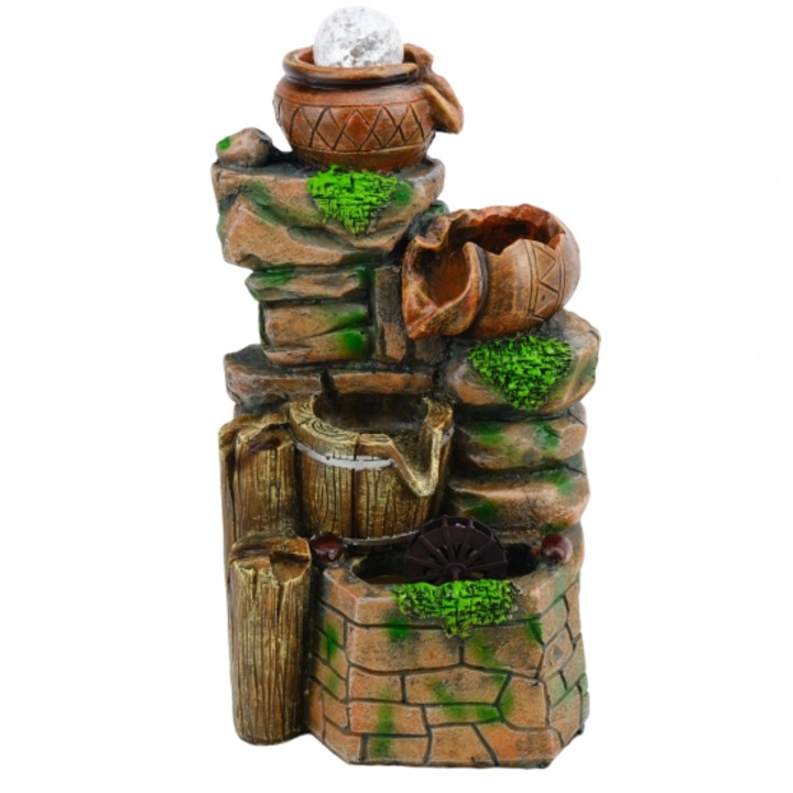 Kő/pvc dekorációs szökőkút 37x21x18 cm tarka