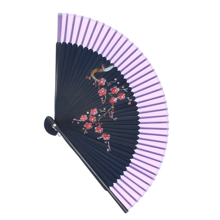 Összecsukható ventilátor, Buticcochet, műanyag, virágmintás, 22 cm, Sötétkék világos lilával - EV302