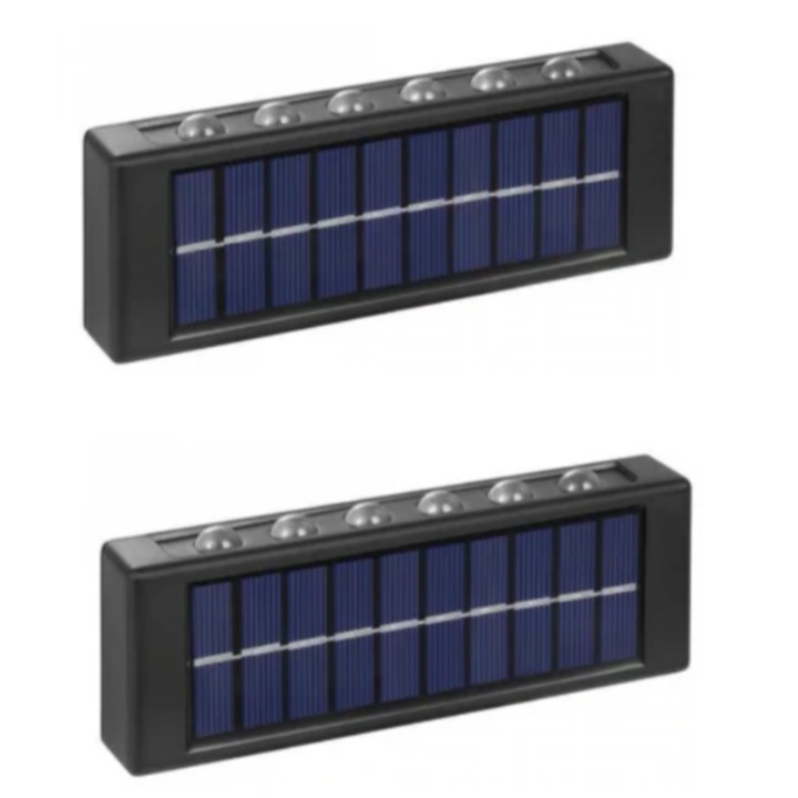 2 db napelemes lámpa készlet kétirányú fénnyel, meleg fehér, 12 LED, BZRSH