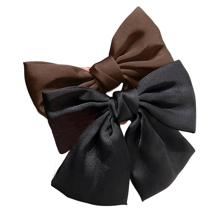 2db hajcsat készlet, masni típusú, szatén/vászon anyagú, fekete/barna, 15x17cm