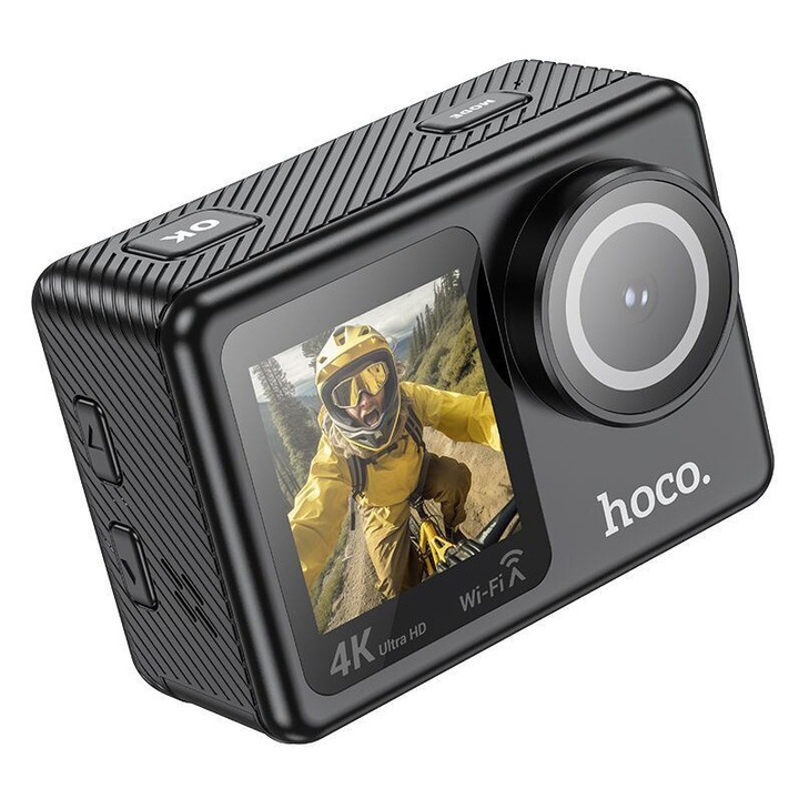 Видеокамера Hoco (DV101), Екшън/Спорт, с двоен LCD екран, UHD 4K/30fps, HDMI, Черен