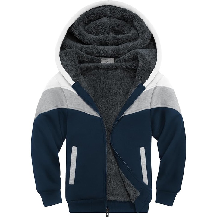 Jacheta pentru copii, JACKETOWN, model trening, cu gluga, blana sherpa pe interior, marimea M, Multicolor