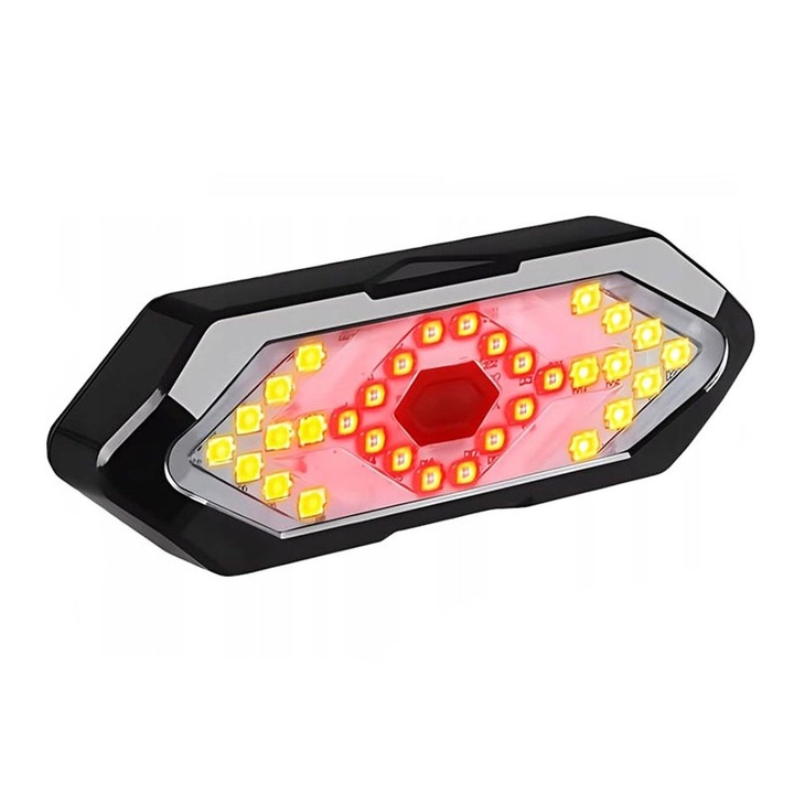 LED-es kerékpár féklámpa, jelzővel, 5 világítási mód, 5000K, IPX4, távirányítóval, 900 mAh, micro-USB