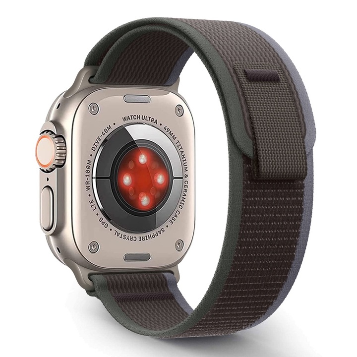 Aizgalxor Curea sport nylon compatibila Apple Watch Ultra 49/45/44/42mm, verde/negru