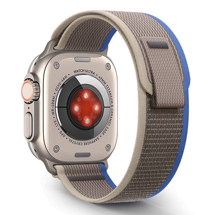 Aizgalxor Curea sport nylon compatibila Apple Watch Ultra 49/45/44/42mm, albastru/gri