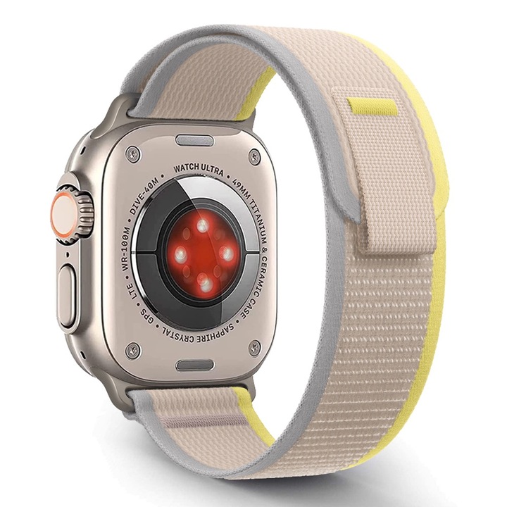 Aizgalxor Curea sport nylon compatibila Apple Watch Ultra 49/45/44/42mm, galben/gri