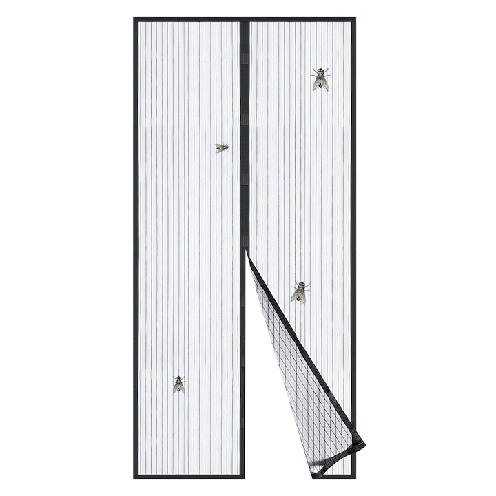 Мрежа за врата с Teno® Magnetic Closure, против насекоми, кожар, мухи, паяци, велкро монтаж, качествени материали, устойчивост, 185x104 см, черна