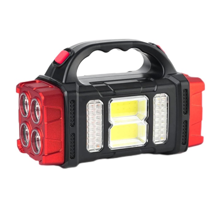 Lanterna Multifunctionala Reincarcabila, Explorer, incarcare usb-c si incarcare solara, functia de power-bank, almentare de urgenta, 4 moduri de iluminare, baterie 2400 mah, autonomie intre 5 si 8 h, rezistenta la apa IPS44, negru