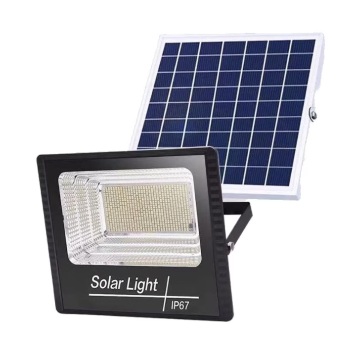 LED projektor kültéri napelemes töltéssel 200 W, vízálló, SMD, fényérzékelő, időzítő, távirányítóval, 2 világítási mód, rögzítőkészlet mellékelve, ATT®