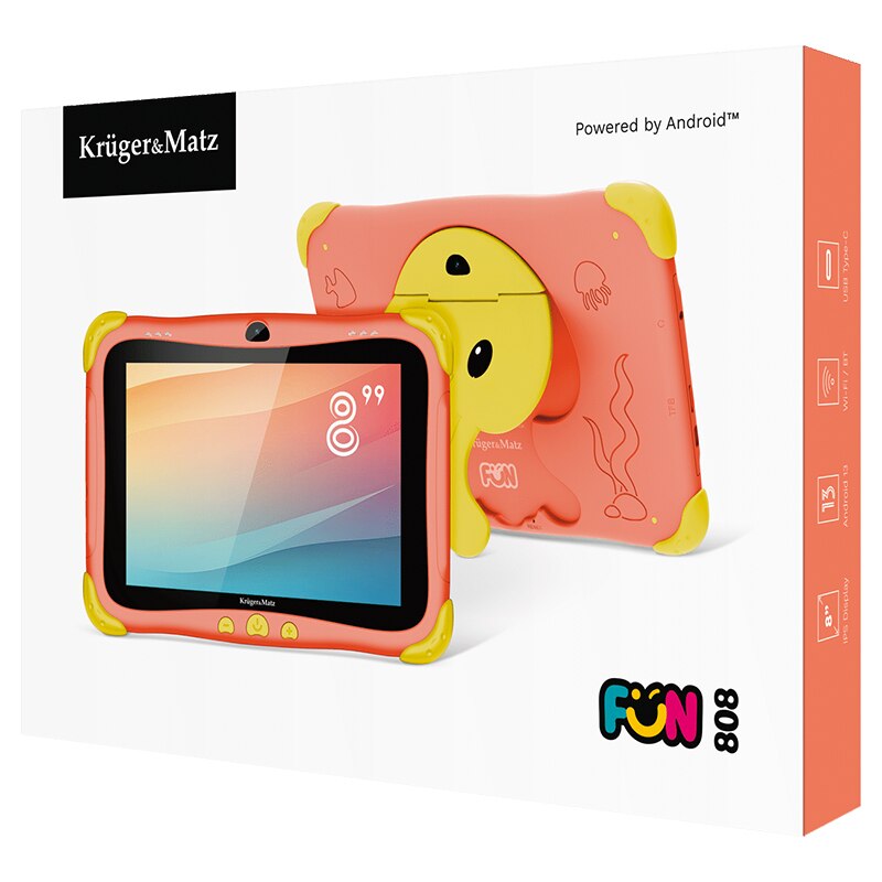 Tableta copii Kruger&Matz FUN 808 KM0808-R, Procesor ARM-Cortex A53 Quad-Core, Ecran IPS 8", 3GB RAM, 32GB Flash, 2MP, Wi-Fi, Bluetooth Rosu