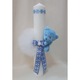 Set Lumanare de Botez lungime 35 cm, diametrul 6 cm si Canta de 0.5 l ornate cu tull, ursulet si banda satin, cu motive traditionale in culorile albastru si alb