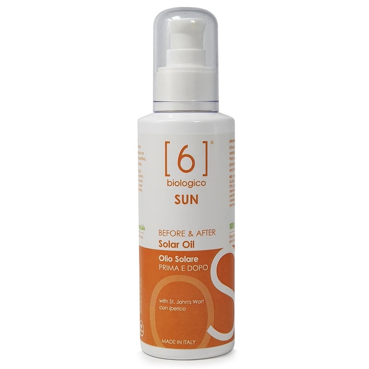 Плажно масло преди и след слънце с жълт кантарион, SPF4, веган продукт, 6BIOLOGICO, 150 ml