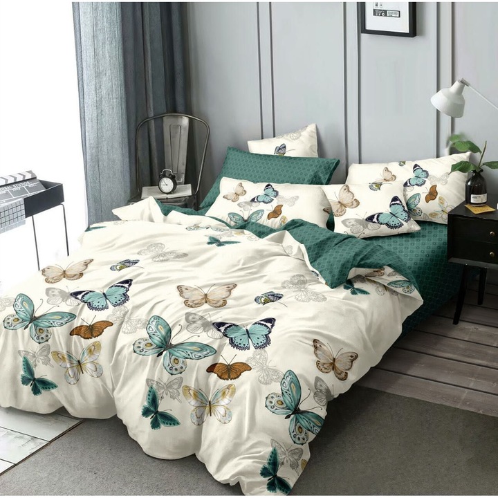 Ágynemű 12058-VH, finom elasztikus pamut, 6 db, 2 személyes, gumírozott, többszínű, mintás, 180 x 200