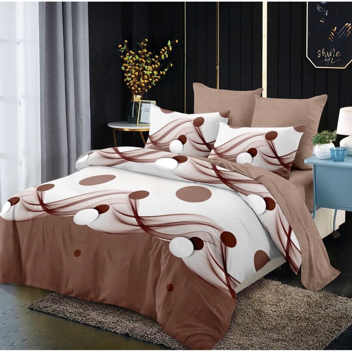 Ágynemű 12056-VH, finom elasztikus pamut, 6 db, 2 személyes, gumírozott, többszínű, mintás, 180 x 200