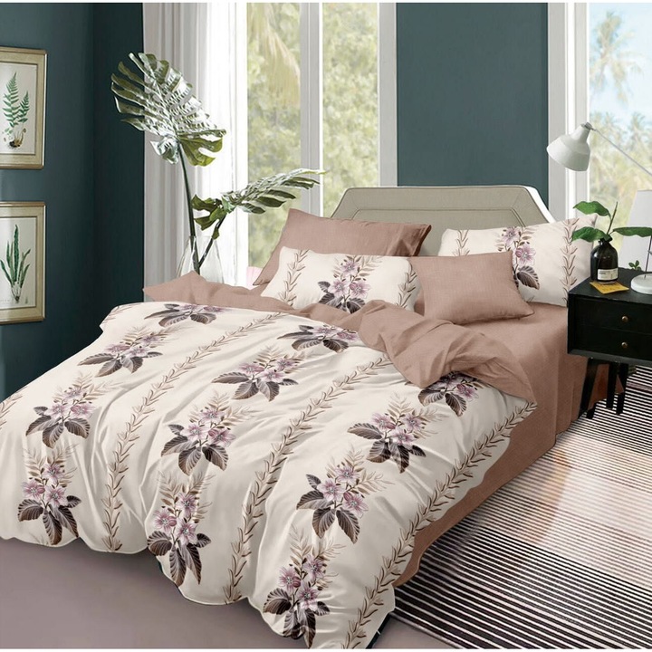 Ágynemű 12052-VH, finom elasztikus pamut, 6 db, 2 személyes, gumírozott, többszínű, mintás, 180 x 200