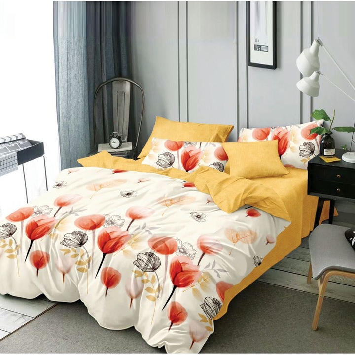 Ágynemű 12051-VH, finom elasztikus pamut, 6 db, 2 személyes, gumírozott, többszínű, mintás, 180 x 200