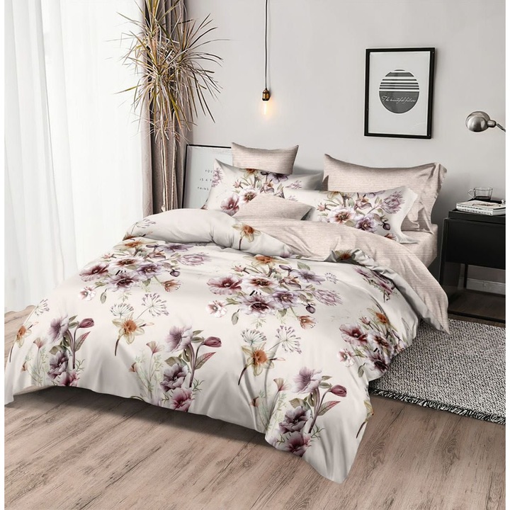 Ágynemű 12046-VH, finom elasztikus pamut, 6 db, 2 személyes, gumírozott, többszínű, mintás, 180 x 200