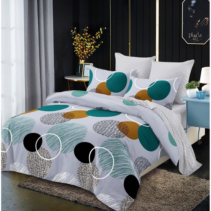 Ágynemű 12038-VH, finom elasztikus pamut, 6 db, 2 személyes, gumírozott, többszínű, mintás, 180 x 200