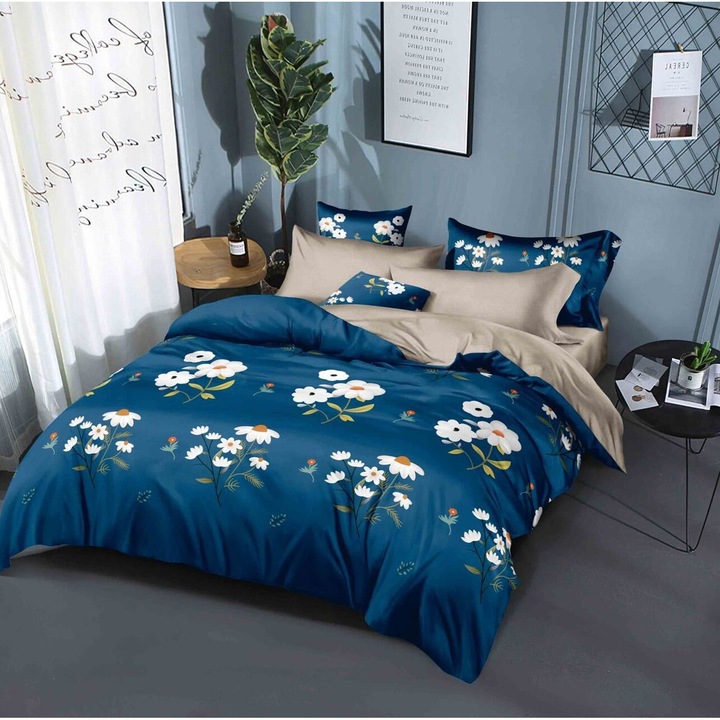 Ágynemű 11432-VH, finom elasztikus pamut, 6 db, 2 személyes, gumírozott, többszínű, mintás, 180 x 200