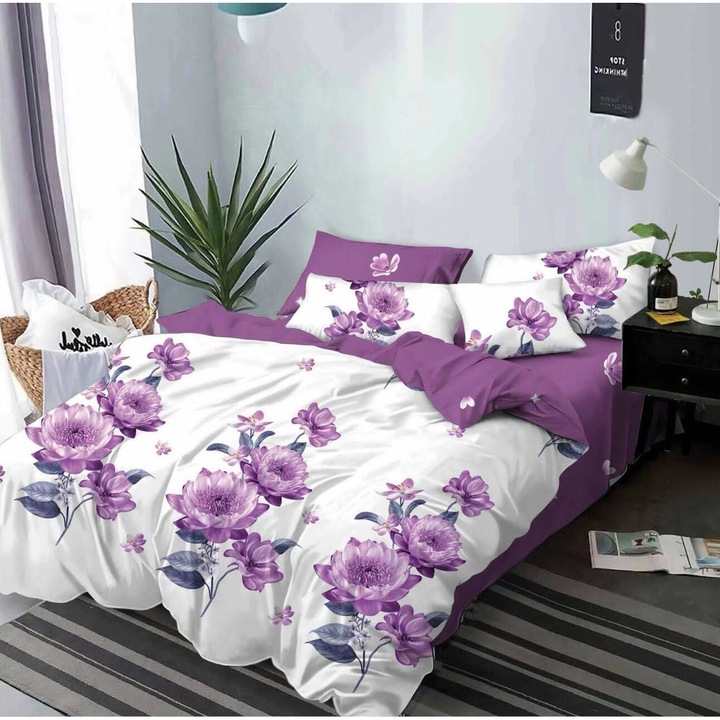 Ágynemű 11414-VH, finom elasztikus pamut, 6 db, 2 személyes, gumírozott, többszínű, mintás, 180 x 200