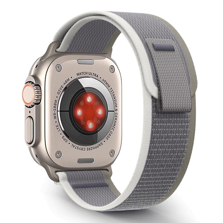Aizgalxor Curea sport nylon compatibila Apple Watch Ultra 49/45/44/42mm, verde/gri