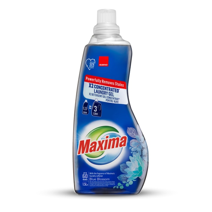Концентриран гел за пране Sano Maxima Blue Blossom, 60 пранета, 1.5 л