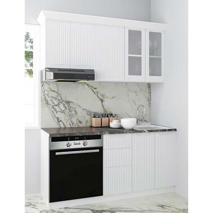 Set bucatarie cu soft-close si fronturi MDF, Badenmob, seria Space, 160cm, Alb