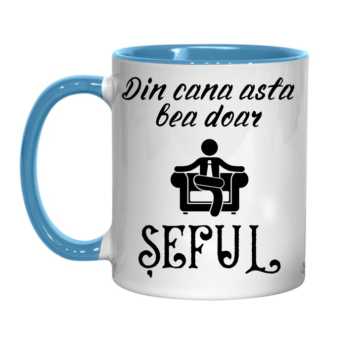 Cana personalizata - Din cana asta bea doar Seful! albastra, 330 ml