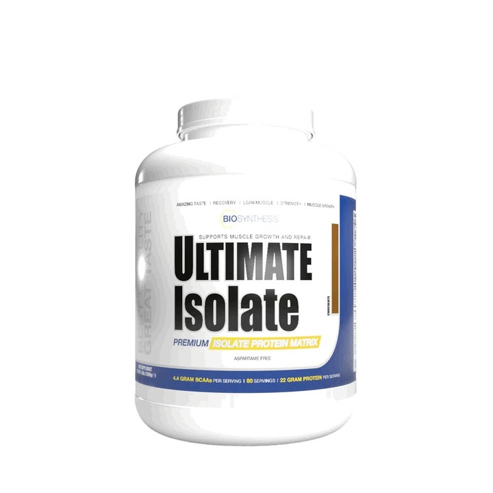 Supliment alimentar pentru cresterea masei musculare, Ultimate Isolate, BioSynthesis, ciocolata, 2000g