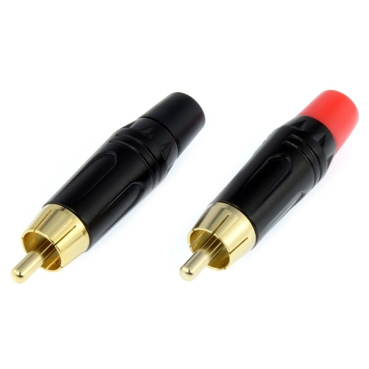 Set 20 Conectori RCA, Aude, Alama placata cu Aur, WR6, 53 mm, Negru / Rosu