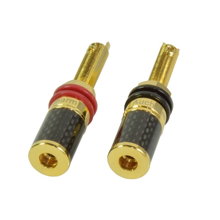 Set 2 terminale boxe Auden, cupru pur, placate cu aur, 65mm, negru\rosu
