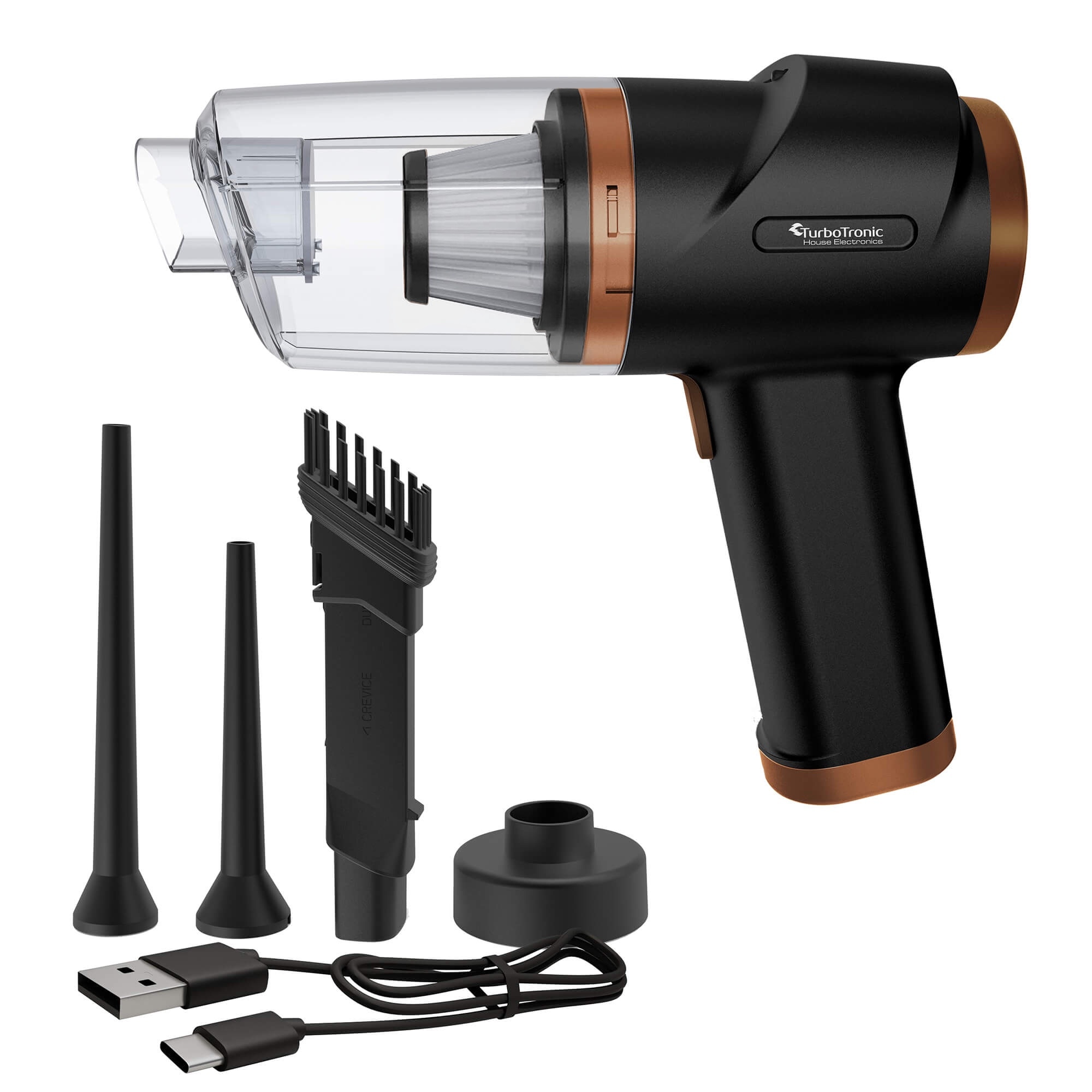 Suflanta Aer, Aspirator Portabil, TurboTronic TT-EQ7, pentru indepartare si aspirare praf, 40 W, lumina LED, Negru