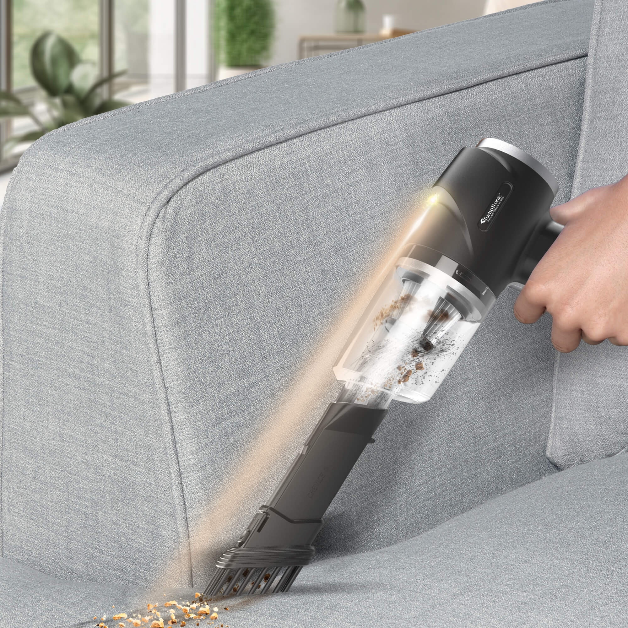 Suflanta Aer, Aspirator Portabil, TurboTronic TT-EQ7, pentru indepartare si aspirare praf, 40 W, lumina LED, Negru