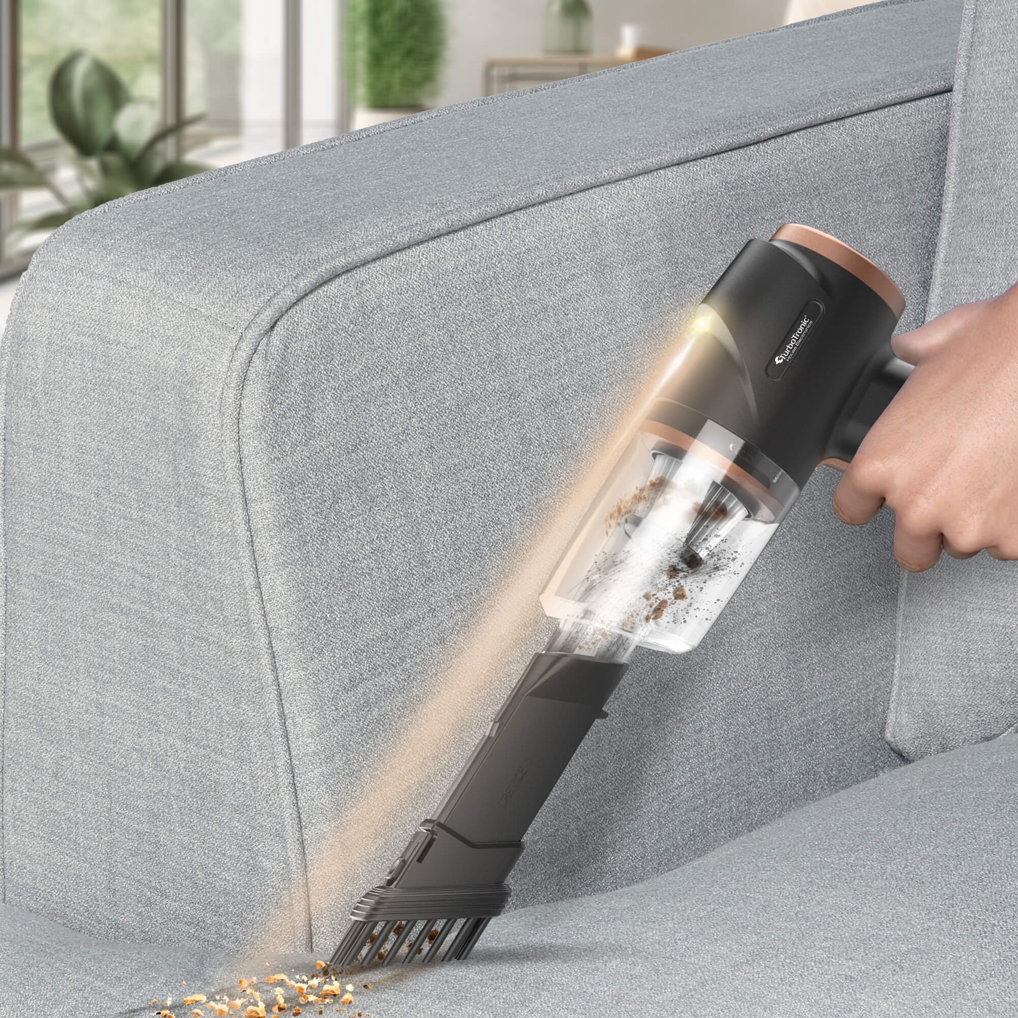 Suflanta Aer, Aspirator Portabil, TurboTronic TT-EQ7, pentru indepartare si aspirare praf, 40 W, lumina LED, Negru