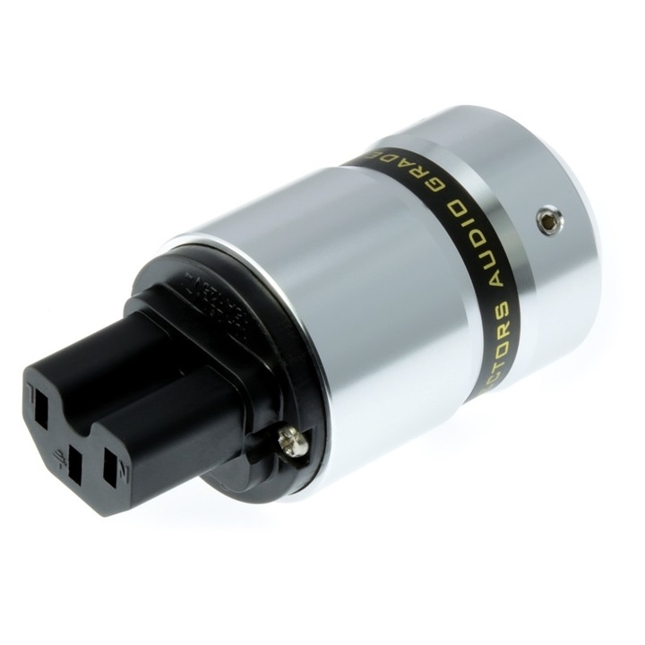 Fisa de alimentare, Auden, aluminiu, 16 A/250 V AC, 21 mm, argintiu/negru