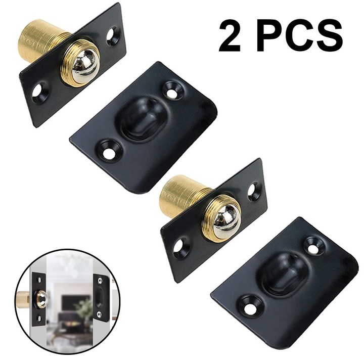 Set 2 Accesorii Usi, AMRINUGL, Incuietoare cu Bila Reglabila din Inox, Argintie si Neagra, 33x54mm