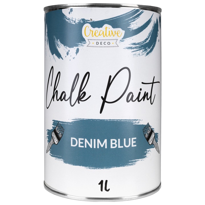 Vopsea albastru denim, Creative Deco, pentru Mobila, 1L, Finisaj mat si cretos bej inchis, Uscare rapida, Furniture Paint pentru lemn pentru renovare si decorare