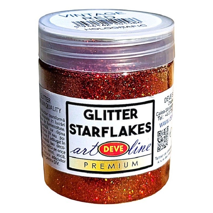 Pigment glitter starflakes Holographic sensations, art line DEVE 50gr, rosu antic pentru pentru rasina epoxidica lac de unghii sau vopsea decorativa