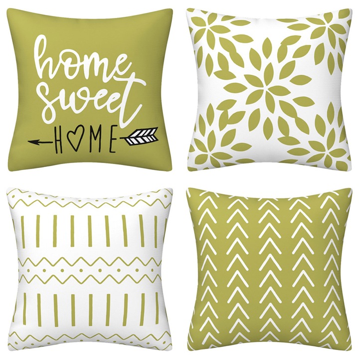 4 db-os párnahuzat készlet, geometrikus mintás, vászon anyagú, 45x45 cm, többszínű