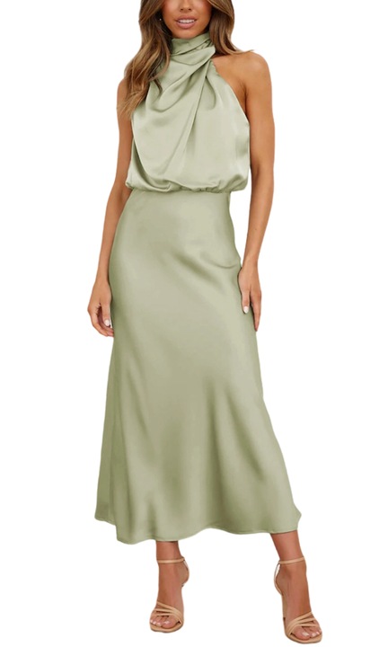 Вечерна рокля Tovbmup, сатен, бледо зелено, Бледозелен, L