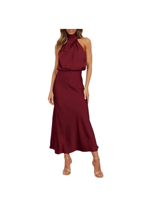 Jormftte estelyi ruha, szaten, ujjatlan, elegansdwqf, Piros