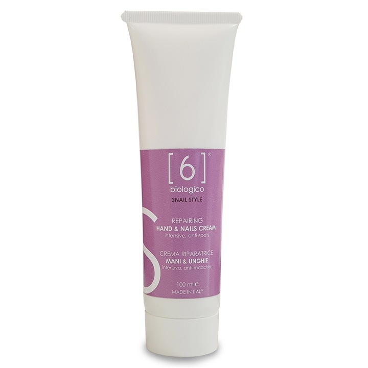 Crema pentru maini si unghii reparatoare si protectoare, reduce petele de pigmatare, cu extract de melc si uleiuri pure, 6BIOLOGICO, 100ml