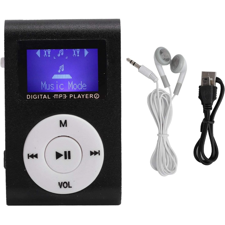 LCD hordozható MP3 lejátszó, 32 GB, fekete