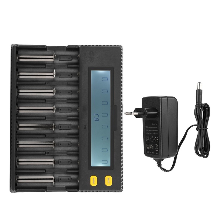 Incarcator baterii litiu AMRINUGL, 8 sloturi, 1.5A, negru, 18.4x14x3.5cm